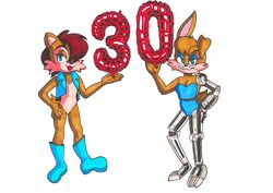  anniversary archie_comics autenticovadito balloon blue_eyes boots brown_body bunnie_rabbot chipmunk clothing cybernetics cyborg duo female footwear green_eyes ground_squirrel hi_res inflatable lagomorph leporid long_ears machine mammal marker_(artwork) rabbit robotic_arm robotic_leg rodent sally_acorn sciurid sega simple_background smile sonic_the_hedgehog_(archie) sonic_the_hedgehog_(comics) sonic_the_hedgehog_(satam) sonic_the_hedgehog_(series) toony topwear traditional_media_(artwork) vest white_background white_chest 