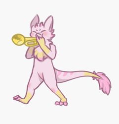  anthro brass_instrument digital_media_(artwork) domanceeo_(artist) fur furred_kobold furred_scalie horn kobold luceat_(domanceeo) musical_instrument pink_body scalie simple_background solo tail tail_tuft trumpet tuft walking wind_instrument 