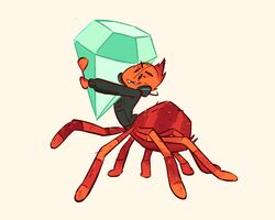  2022 anthro arachnid arachnid_taur arthropod arthropod_taur bottomless clothed clothing diamond_(gem) dreamworks electronics eyelashes female fluttershythekind fur gem headgear headphones headset hi_res holding_object hoodie ms._tarantula_(the_bad_guys) mygalomorph orange_body orange_fur simple_background solo spider spider_taur tarantula tarantula_taur taur the_bad_guys tooth_gap topwear 