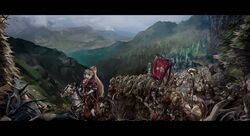  absurdres armor army banner battle_standard brown_eyes brown_hair cloak commentary english_commentary feather_hair_ornament feathers female greco-roman_clothes hair_ornament highres hololive hololive_english hoplite horse horseback_riding legionnaire letterboxed long_hair mountain mountainous_horizon nanashi_mumei outdoors people polearm ponytail red_cloak riding roman_clothes roman_empire shield spear standard_bearer tree virtual_youtuber vyragami war_banner weapon wide_shot 