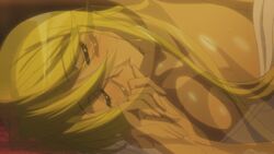  animated animated blonde_hair breasts highschool_of_the_dead large_breasts lowres marikawa_shizuka nude sleeping solo sweat towel 