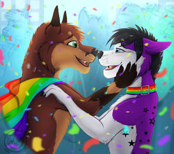  absurd_res alternate_rainbow_pride_colors anthro boop canid canine canis cape clothing collar colorful_theme cynthiafeline duo_focus flag flag_(object) flag_cape group hair happy hi_res kissing lgbt_pride lgbt_pride_month love male male/male mammal multicolored_cape multicolored_clothing pride_color_cape pride_color_clothing pride_color_flag pride_colors rainbow_cape rainbow_clothing rainbow_collar rainbow_flag rainbow_pride_colors rainbow_pride_flag rainbow_symbol smile sparklefur wearing_flag wolf 