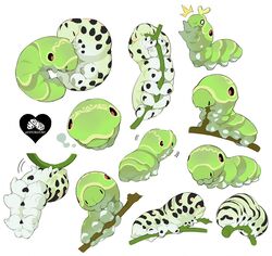  2019 ambiguous_gender arthropod bite black_swallowtail butterfly caterpillar dot_eyes eating emanata feral green_body green_skin hiyo_(hiyoratory) insects larva lepidopteran multi_leg multi_limb multiple_images simple_background solo striped_body stripes swallowtail_butterfly tiger_swallowtail walking white_background 