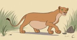  2023 all_fours belly convexpert disney fangs felid female feral fur grass hi_res lion looking_back mammal nala_(the_lion_king) nude open_mouth pantherine paws plant pregnant pregnant_female pregnant_feral rock side_view signature solo tail tail_tuft teeth the_lion_king tuft walking 