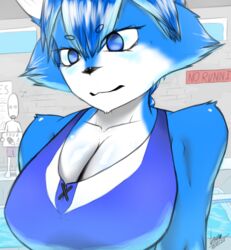  absurd_res anthro big_breasts breasts canid canine cleavage close-up clothed clothing female fox fur hi_res human mammal solo swimwear vensaru 