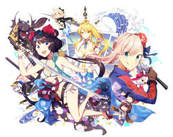  6+girls :q ahoge animal_ears animal_hood animal_print arm_at_side artoria_pendragon_(fate) artoria_pendragon_(swimsuit_ruler)_(fate) bead_bracelet beads belt bikini bird black_belt black_bikini black_bow black_gloves black_hair black_jacket black_scarf black_thighhighs black_wristband blonde_hair blue_jacket blue_necktie blue_pantyhose blue_ribbon bow bracelet brown_gloves bun_cover card carmilla_(fate) carmilla_(swimsuit_rider)_(fate) carmilla_(swimsuit_rider)_(first_ascension)_(fate) cat_print checkered_clothes cherry_blossom_print chibi citrusarjun closed_mouth clothing_cutout coin collar collarbone commentary crown detached_collar double_v dress elbow_gloves fake_animal_ears fate/grand_order fate_(series) feather_boa floral_print flying_sweatdrops geta gloves goggles goggles_on_head gold_trim gradient_hair green_eyes grey_eyes gun hair_bun hair_ribbon hairbow halterneck hands_up hat highres holding holding_card holding_gun holding_sword holding_weapon hood jacket jetpack jewelry kanagawa_okinami_ura katana katsushika_hokusai_(fate) katsushika_hokusai_(swimsuit_saber)_(fate) leg_belt leotard long_hair long_sleeves looking_at_viewer low_twintails meltryllis_(fate) meltryllis_(swimsuit_lancer)_(fate) meltryllis_(swimsuit_lancer)_(first_ascension)_(fate) miyamoto_musashi_(fate) miyamoto_musashi_(swimsuit_berserker)_(fate) miyamoto_musashi_(swimsuit_berserker)_(second_ascension)_(fate) multi-strapped_bikini_bottom multicolored_hair multiple_bracelets multiple_girls multiple_swords navel necktie octopus okita_j._souji_(fate) okita_j._souji_(first_ascension)_(fate) okita_souji_(fate) one_eye_closed open_mouth osakabehime_(fate) osakabehime_(swimsuit_archer)_(fate) osakabehime_(swimsuit_archer)_(second_ascension)_(fate) outstretched_arm pantyhose penguin penguin_hood photo_(object) pink_dress pink_eyes pink_hair pink_headwear playboy_bunny playing_card plum_blossom_print polaroid ponytail popped_collar purple_hair rabbit_ears red_bikini red_footwear ribbon sandals scarf short_hair signature simple_background single_elbow_glove single_hair_bun single_sidelock smile sparkle starry_night_(van_gogh) stomach_cutout striped_bikini striped_clothes sunglasses swimsuit sword tengu-geta thigh_strap thighhighs tokitarou_(fate) tongue tongue_out twintails v vertical-striped_bikini vertical-striped_clothes waves weapon white_background white_bikini white_bird white_collar white_hair white_leotard yellow_eyes 