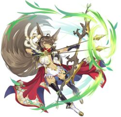  absurdly_long_hair ahoge animal_ear_fluff animal_ears ark_order arrow_(projectile) black_gloves black_thighhighs boots bow_(weapon) braid breasts brown_hair clothing_cutout dark_skin drawing_bow ear_piercing female full_body gloves gold_trim green_eyes hair_tubes holding holding_arrow holding_bow_(weapon) holding_weapon jacket jewelry large_breasts long_hair official_art piercing pppppan red_scarf ring scarf shirt short_sleeves shorts side_braid side_cutout sideboob sidelocks solo tachi-e thighhighs transparent_background twin_braids vali_(ark_order) variant_set very_long_hair weapon white_footwear white_jacket white_shirt white_shorts wind wing_collar 