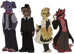  2023 80&#039;s_theme absurd_res alpha_channel anthro apron avian bear bird black_clothing black_footwear black_shoes blue_eyes bonnie_(fnaf) bow_tie brown_body brown_fur canid canine chica_(fnaf) chicken cloak clothing digital_media_(artwork) ear_piercing eye_patch eye_scar eyewear facial_scar fanfic fanfiction female five_nights_at_freddy&#039;s footwear fox foxy_(fnaf) freddy_(fnaf) fur galliform gallus_(genus) group hair hand_in_pocket hi_res hook hook_hand lagomorph leporid looking_at_viewer male mammal model_sheet necktie no_shoes one_eye_closed pegacousin phasianid piercing pockets purple_body purple_eyes purple_fur rabbit red_body red_clothing red_eyes red_footwear red_fur red_shoes scar scottgames shoes stratches_on_belly striped_body striped_fur striped_hair stripes suit white_clothing wink winking_at_viewer yellow_body yellow_eyes yellow_fur 