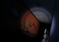  2023 ambiguous_gender anthro black_nose bonnie_(fnaf) creepy digital_media_(artwork) five_nights_at_freddy&#039;s five_nights_at_freddy&#039;s_4 lagomorph leporid mammal necroeddie open_mouth open_smile rabbit scottgames screencap screencap_background smile solo teeth 