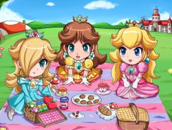  chibi daisy nintendo peach picnic princess_daisy princess_peach princess_rosalina royal_picnic sigurdhosenfeld sitting super_mario_bros. super_mario_bros. 