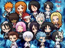  5girls 6+boys abarai_renji aizen_sousuke arrancar black_hair bleach blue_eyes blue_hair brown_eyes brown_hair chibi closed_eyes cute everyone green_eyes grimmjow_jaegerjaquez grimmjow_jaggerjack hair_bun hair_pins hinamori_momo hitsugaya_toushirou ichimaru_gin inoue_orihime ishida_uryuu kuchiki_byakuya kuchiki_rukia kurosaki_ichigo kusajishi_yachiru matsumoto_rangiku multiple_boys multiple_girls orange_hair pink_hair red_hair sado_yasutora shinigami short_hair silver_hair spiked_hair suntail ulquiorra_cifer ulquiorra_schiffer white_hair yamada_hanatarou yasutora_sado 