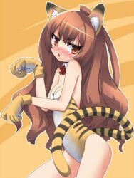  aisaka_taiga animal_ears blush cat_ears kirin_(pixiv7956) long_hair tiger_costume toradora! 