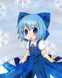  blue_eyes blue_hair cirno dress fairy kanotchi ribbon snowflake the_embodiment_of_scarlet_devil touhou 