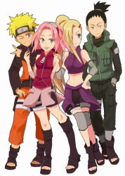  2girls banned_artist blonde_hair blue_eyes duplicate green_eyes ino_yamanaka multiple_boys multiple_girls nara_shikamaru naruto naruto_(series) pink_hair sakura_haruno uzumaki_naruto yokige 