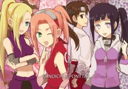  banned_artist blonde_hair blue_eyes blue_hair brown_hair green_eyes hyuuga_hinata ino_yamanaka multiple_girls naruto naruto_(series) pink_hair ponytail sakura_haruno tenten white_eyes yokige 