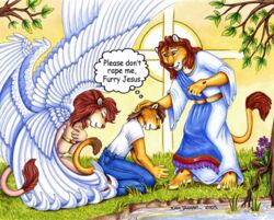  2005 christianity deity forced furry_jesus group jesus_christ jonathanvair low_res male photoshop rape religion seraph_(angel) submissive third-party_edit xianjaguar 