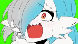  2022 blue_hair blush blush_lines bodily_fluids crying ear_piercing female gardevoir generation_3_pokemon gradient_hair hair headshot_portrait heterochromia humanoid konosuba:_god&#039;s_blessing_on_this_wonderful_world! nintendo not_furry open_mouth parody piercing pokemon pokemon_(species) portrait reaction_image red_eyes short_hair silver_hair solo sweat sweatdrop tears theloriscrak 