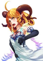  ahoge bad_id bad_pixiv_id blonde_hair drill_hair elbow_gloves female gloves hands horns original ruuto_(sorufu) solo thumbs_down yellow_eyes 