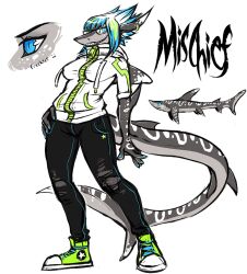  avoid_posting blue_eyes clothed clothing colored_nails ear_percing eyewear female fish glasses marine mischief nails shark squeedgemonster tomboy 