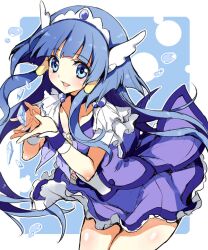  aoki_reika blue_background blue_eyes blue_hair blue_skirt blue_theme commentary_request cure_beauty eyelashes female hair_tubes head_wings ice leaning_forward long_hair magical_girl precure sidelocks skirt smile smile_precure solo tiara water wings wrist_cuffs yukiwo 