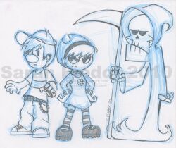  1boy billy_(grim_adventures) death female grim_(grim_adventures) grin mandy_(grim_adventures) pantyhose photoshop_(medium) smile the_grim_adventures_of_billy_&amp;_mandy 