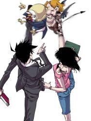  1boy akutabe al-10 alternate_form azazel_(azazel-san) beelzebub_(azazel-san) blood book commentary_request demon female kicking motion_blur necktie sakuma_rinko wings yondemasu_yo_azazel-san. 