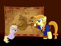  4:3 crossover dinky_hooves_(mlp) duo equid equine female feral fetchbeer friendship_is_magic guybrush_threepwood hasbro horn male mammal map monkey_island my_little_pony mythological_creature mythological_equine mythology quadruped tail unicorn young young_feral 