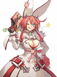  :q ahoge blue_eyes bracelet breasts bridal_veil cleavage cleavage_cutout clothing_cutout clover dress ebi_pri_shrimp elphelt_valentine female four-leaf_clover gloves guilty_gear guilty_gear_xrd gun hairband hand_on_own_hip holding holding_gun holding_weapon huge_ahoge jewelry juliet_sleeves large_breasts licking_lips long_sleeves looking_at_viewer one_eye_closed pink_hair puffy_sleeves short_hair smile spiked_bracelet spiked_hairband spikes tongue tongue_out veil weapon wedding_dress white_dress white_gloves 