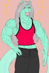  anthro equid equine green_body green_skin hair hi_res horse hybrid komodo_dragon lizard male mammal monitor_lizard muscular muscular_male nuar_come_mundos reptile scalie solo white_hair 