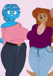  anthro big_breasts breasts brown_hair cartoon_network clothing digital_media_(artwork) disney domestic_cat duo felid feline felis female female/female hair hi_res kanga kangaroo macropod mammal marsupial mature_female nicole_watterson nuar_come_mundos the_amazing_world_of_gumball thick_thighs winnie_the_pooh_(franchise) 