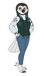  aaron_amethyst aaron_amethyst_(character) absurd_res alternate_costume anthro avian barefoot bird bottomwear bubo_(genus) clothed clothing clothing_swap collar denim denim_clothing eyewear feet frozen_(movie) glasses hi_res jacket jeans male owl pants shirt snowy_owl solo solo_focus standing topwear true_owl 