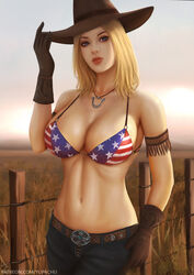  1girls american american_flag american_flag_bikini belly belly_button big_breasts bikini bikini_top blonde_hair breasts bust busty casual cleavage clothed clothes clothing cowboy_boots cowboy_gloves cowboy_hat dead_or_alive digital_media_(artwork) digital_painting digital_painting_(artwork) female female_only footwear handwear headwear hourglass_figure huge_breasts human large_breasts lips looking_at_viewer pale_skin short_hair slim solo stomach swimsuit texan tina_armstrong voluptuous watermark yupachu 