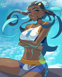  1girls blue_eyes breasts exceedxatu female game_freak nessa_(pokemon) nintendo pokemon pokemon_(game) pokemon_ss thighs 