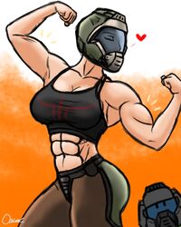  1girls abs armpits arms_up bare_shoulders breasts clothed clothes clothing crash_(quake) datonestarfox2 doom doom_slayer_(doom) female flexing human human_only humanoid muscular_female quake 