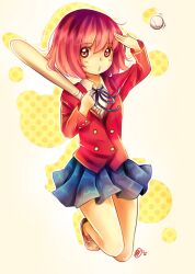  ball baseball_(object) baseball_bat commentary english_commentary female kushieda_minori oohashi_high_school_uniform red_hair school_uniform short_hair solo toradora! yenkoes 