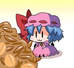  :3 animated animated bad_id bad_link bad_nicoseiga_id bat_wings blue_hair chibi commentary detached_wings eating female hat looping_animation mini_person mini_wings minigirl noai_nioshi remilia_scarlet short_hair solo touhou wings |_| 