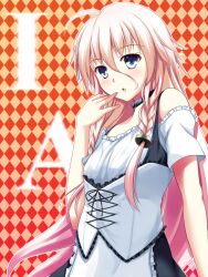  ahoge argyle_background bad_id bad_link bad_nicoseiga_id bare_shoulders blonde_hair blue_eyes blush braid character_name choker female ia_(vocaloid) long_hair looking_at_viewer off_shoulder open_mouth pink_hair solo twin_braids vocaloid yappen 