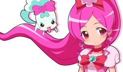  92kuni92 bad_id bad_pixiv_id bow brooch choker chypre_(heartcatch_precure!) cure_blossom female hair_ornament hair_ribbon hanasaki_tsubomi heart heart_brooch heartcatch_precure! high_ponytail jewelry long_hair looking_at_viewer magical_girl open_mouth photoshop_(medium) pink_bow pink_eyes pink_hair ponytail precure red_choker ribbon simple_background smile white_background 