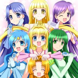  6+girls caren_(mermaid_melody_pichi_pichi_pitch) coco_(mermaid_melody_pichi_pichi_pitch) commentary_request gloves highres houshou_hanon idol jewelry long_hair mermaid_melody_pichi_pichi_pitch microphone miru multiple_girls nanami_lucia necklace noel_(mermaid_melody_pichi_pichi_pitch) touin_rina 