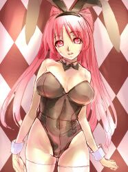  animal_ears bad_id bad_pixiv_id bare_shoulders bow bowtie breasts cuffs dodai_shouji female highres kousaka_tamaki large_breasts light_smile long_hair open_mouth pink_eyes pink_hair playboy_bunny rabbit_ears solo thighhighs thighs to_heart_(series) to_heart_2 white_thighhighs 