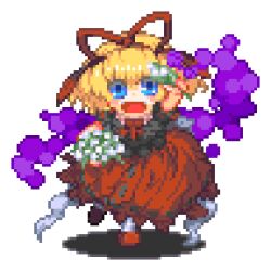  blonde_hair blue_eyes bow chibi commentary_request dress female flower hairbow lowres medicine_melancholy miranko pixel_art poison_(final_fight) solo touhou 