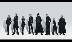  6+boys absurdres antonio_lopez barnaby_brooks_jr. commentary_request female ghost_in_the_shell_lineup highres huang_baoling ivan_karelin k_kino kaburagi_t._kotetsu karina_lyle keith_goodman letterboxed lineup multiple_boys nathan_seymour parody thighhighs tiger_&amp;_bunny 