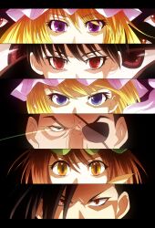  3girls absurdres bad_id bad_pixiv_id black_hair blonde_hair blue_eyes brown_eyes brown_hair chen crossover eyepatch eyes fullmetal_alchemist greed green_eyes hat highres king_bradley ling_yao multiple_boys multiple_girls nin_(female) persona_eyes pride purple_eyes red_eyes selim_bradley spoilers touhou wrath yakumo_ran yakumo_yukari 