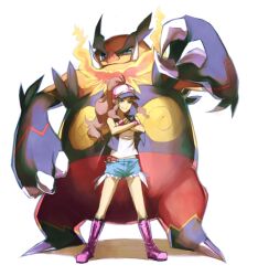  bad_id bad_tumblr_id baseball_cap brown_hair denim denim_shorts emboar gen_5_pokemon hat lechuza long_hair looking_at_viewer poke_ball pokemon pokemon_(creature) pokemon_(game) pokemon_bw ponytail shorts smile touko_(pokemon) 