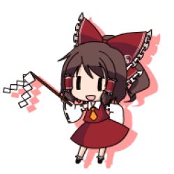  animated animated blinking bow brown_hair chibi dancing female gohei hair_tubes hairbow hakurei_reimu iosys looping_animation lowres neko_miko_reimu ponytail red_bow smile solo spinning takenoko_(toxic_landfill) touhou 