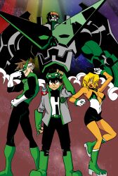  2boys arisia_rrab cosplay crossover dc_comics female green_lantern green_lantern_(series) guy_gardner hal_jordan kamina kyle_rayner lowres mask multiple_boys simon tengen_toppa_gurren_lagann yoko_littner 