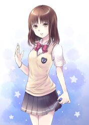  bad_id bad_pixiv_id bow brown_hair female habataki_academy_school_uniform photoshop_(medium) school_uniform skirt solo star_(symbol) sweater_vest tokimeki_memorial tokimeki_memorial_girl&#039;s_side_3rd_story ugajin_miyo unya_(unya-unya) yellow_eyes 