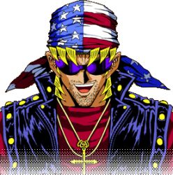  1boy america american bandana bandit_keith blonde_hair cross glasses in_america jewelry lowres male male_focus necklace solo stereotype sunglasses united_states_of_america upper_body yu-gi-oh! 