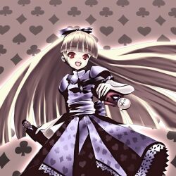  alice_(megami_tensei) blonde_hair club_(shape) commentary_request diamond_(shape) doll dress female hadakamieru hair_ribbon hairband heart lolicon long_hair megami_tensei photoshop_(medium) red_eyes ribbon shin_megami_tensei shin_megami_tensei_i spade_(shape) 