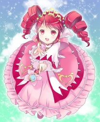  bad_id bad_pixiv_id circle_skirt dress drill_hair female fine_(futagohime) fine_(prominence_dress_up)_(futagohime) from_above full_body fushigiboshi_no_futago_hime heart holding holding_wand long_sleeves magical_girl open_mouth photoshop_(medium) pink_dress red_eyes red_hair shoes solo sparkle supportasse tiara twin_drills twintails unya_(unya-unya) wand wide_sleeves 